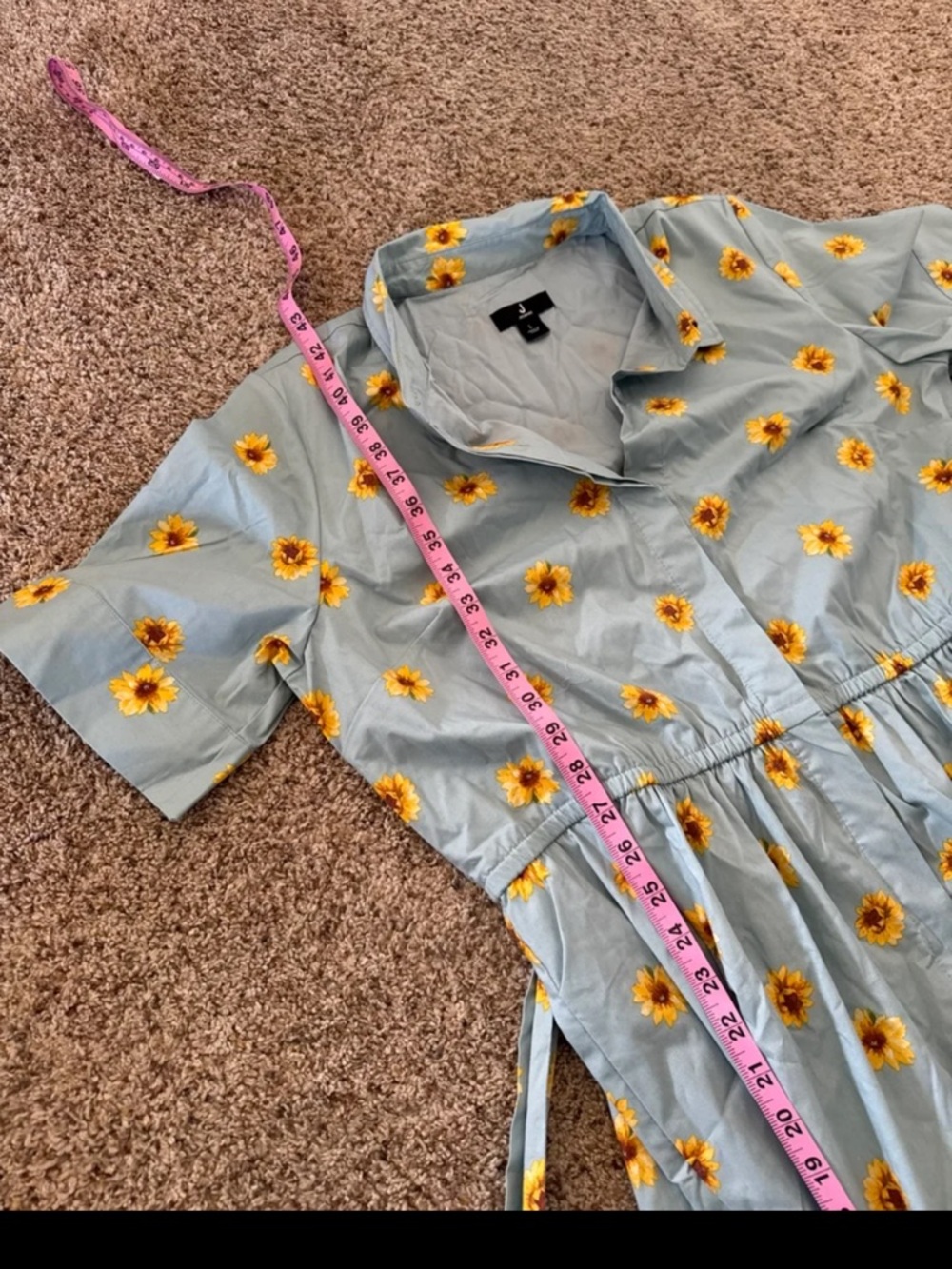 JASON WU Stretch Cotton Printed Twee Shirt Dress Blue Sunflower in Size Large - Picture 11 of 12